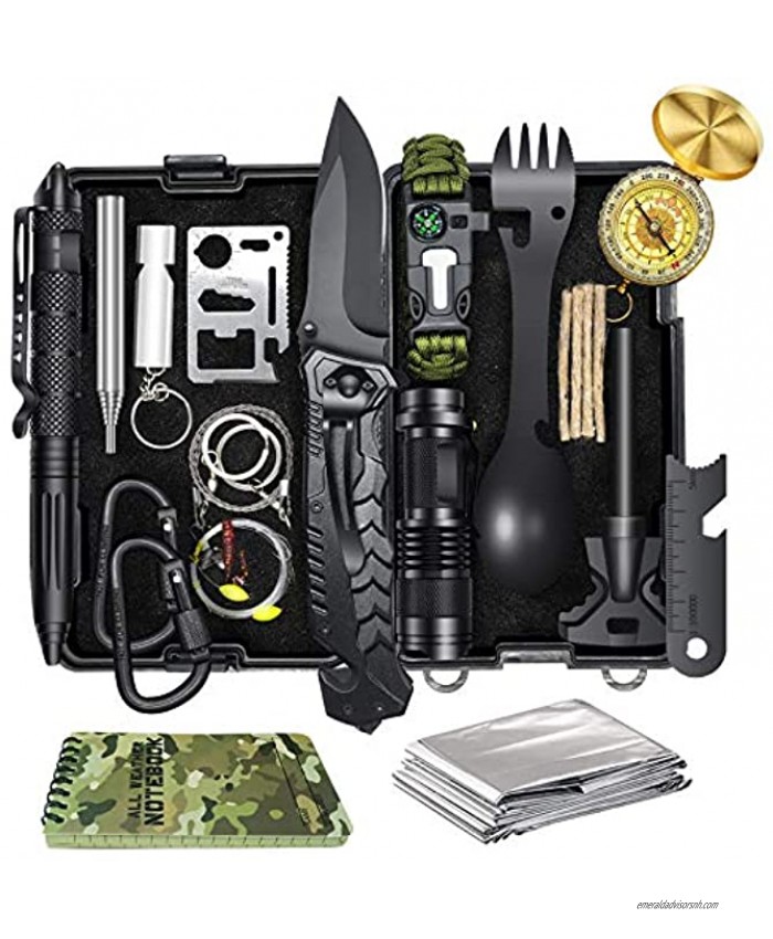 Survival Gear and Equipment 17 in 1 Emergency Survival Kit for Camping Fishing Hunting Christmas Birthday Valentines Day Gifts Ideas for Men Him Dad Husband Cool Gadgets for Boyfriend Teens