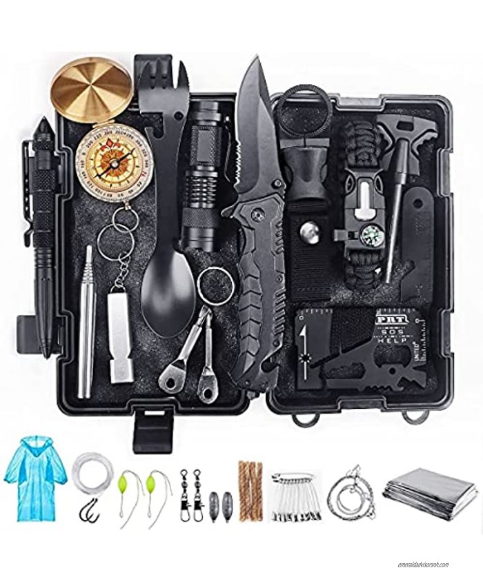 Survival Gear Kit 33 in 1 Survival Gear and Equipment Outdoor Emergency Survival Kits Cool Top Gadgets Valentines Birthday Gifts for Men Dad Him Husband Boyfriend Teen Boy Camping Hiking