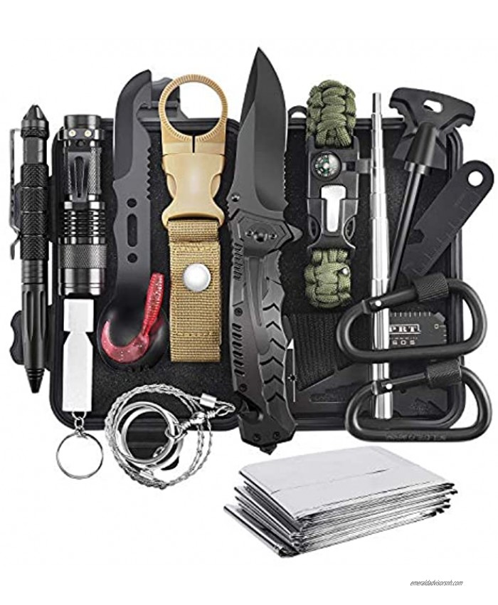 Survival Kit 16 in 1 Professional Survival Gear Tool Emergency Tactical First Aid Equipment Supplies Kits Gifts Idear for Men Him Women Families Hiking Camping Fishing Adventures