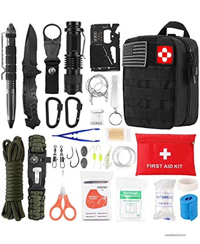 Survival Kit 72 in 1 Gifts for Men Professional Survival Gear Equipment Tools First Aid Supplies for SOS Emergency Tactical Hiking Hunting Disaster Camping Adventures