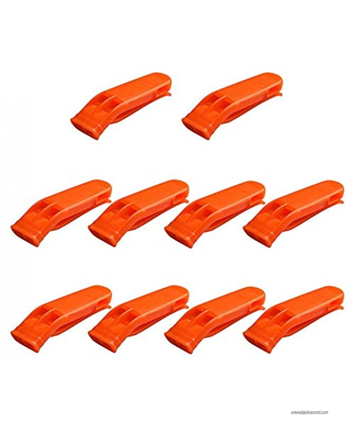 10 Pieces Emergency Safety Whistles Outdoor Safety and Survival Whistles Safety Whistle Survival Whistles Marine Whistle Plastic Whistles for Camping Boating Hiking Climbing Sports Training Orange