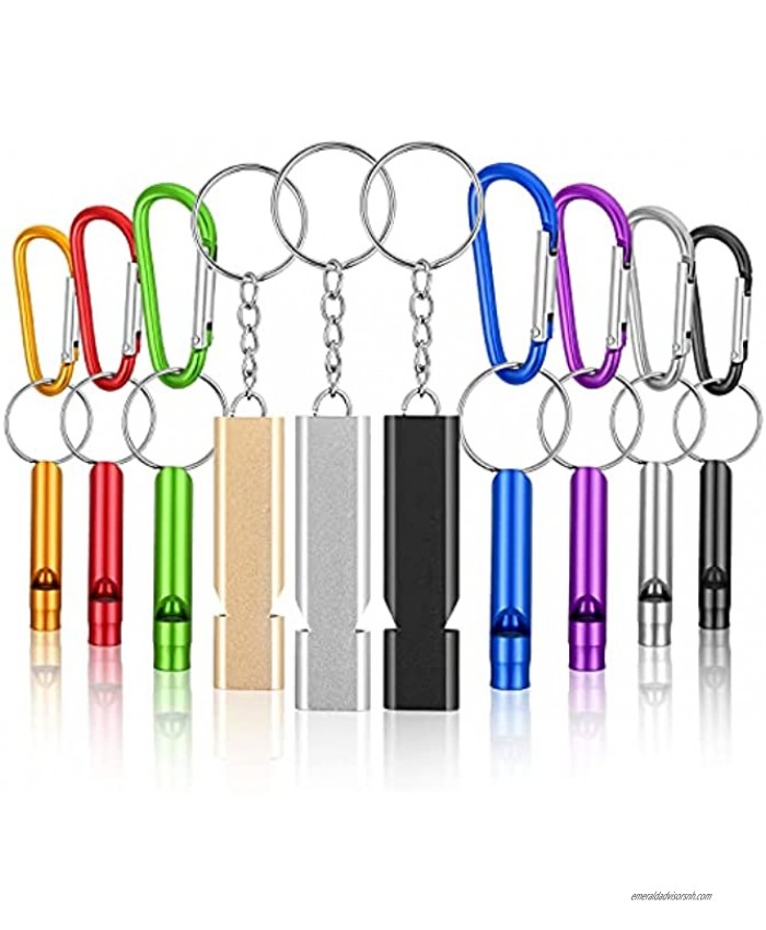 10 Pieces safety whistle whistles with lanyard aluminum keychain whistle Safety Hiking Whistle Double-Tube Survival Whistles Loud Camping Whistle Whistle for Outdoor Hiking Hunting Fishing Boating