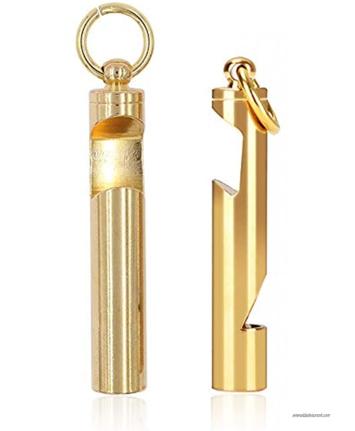 2 Pack Sports Outdoor Emergency Brass Whistle Keychain Keyring Beer Bottle Opener EDC Survival Whistle Key Chain Loud Portable Safety Whistle for Hiking Festivals Camping Pet Training