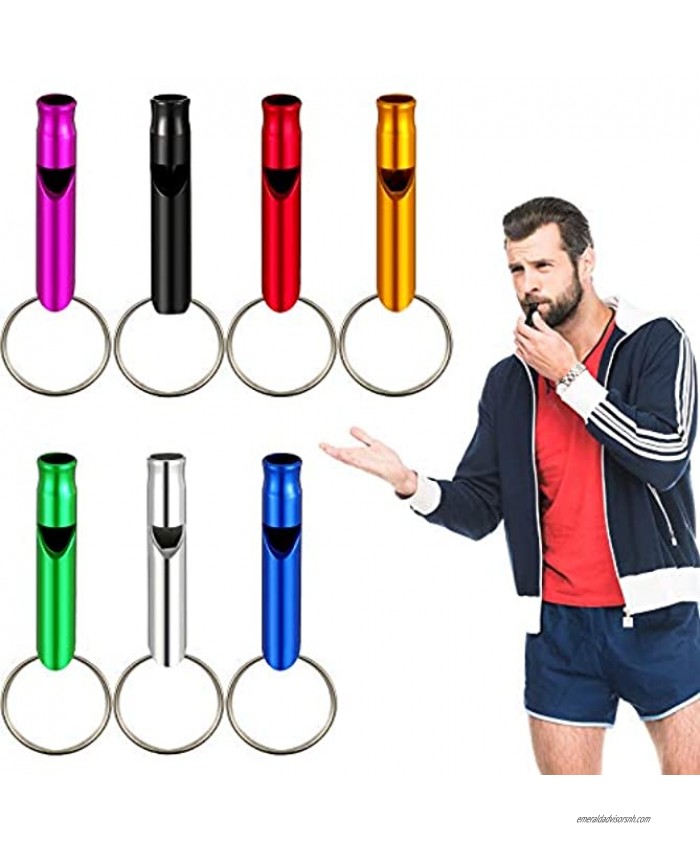 35 Pieces Emergency Whistle with Keychain Aluminum Emergency Survival Whistle for Camping Hiking Hunting Outdoors Sports Loud Sound 7 Colors