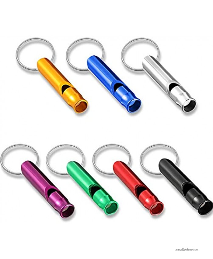 70 Pieces Emergency Whistle with Keychain Aluminum Keychain Whistle Emergency Survival Whistle Safety Whistle for Outdoor Camping Hiking Boating Hunting Fishing 7 Colors