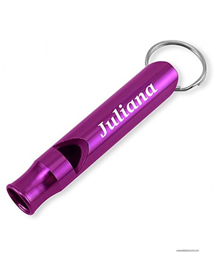 Dimension 9 Laser Engraved Anodized Juliana Metal Safety Survival Whistle with Key Chain
