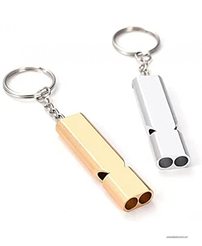Emergency Whistle Safety Survival Whistle,Outdoor Safety Loud Whistles with Keychain Double Tubes Aluminum Keychain Whistle for Outdoor Hiking Hunting Fishing Boating