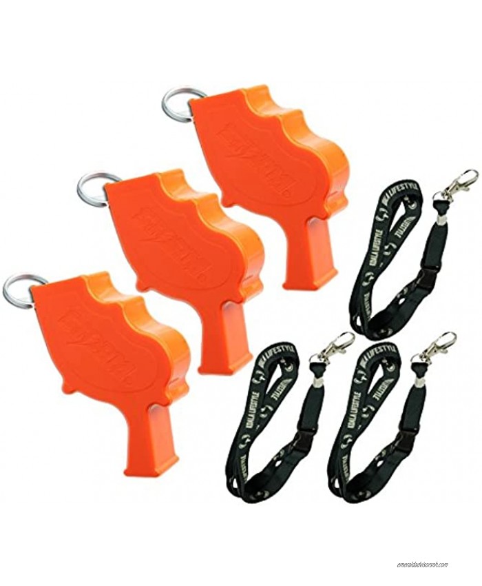 Koala Lifestyle Storm World's Loudest Outdoor Safety and Survival Whistle | Emergency and Military use | Marine use Heard Even Underwater | USA Made | Orange Pack of 3