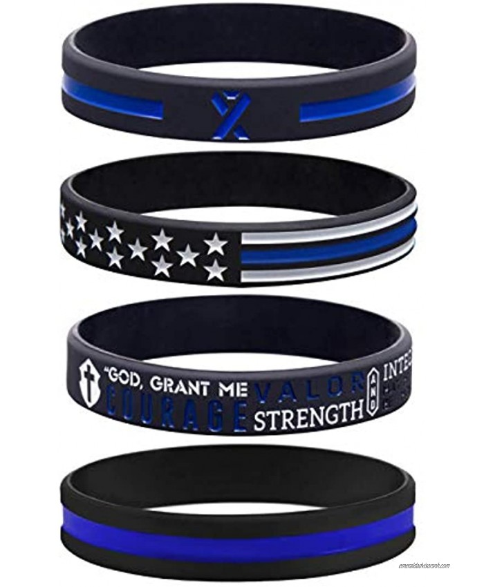 Sainstone Police Silicone Bracelet Set with Thin Blue Line Policeman's Prayer American Flag and Blue Awareness Ribbon- Support Law Enforcement Rubber Wristband Gifts for Police Officers Cops