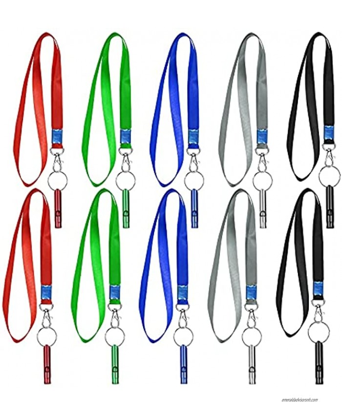 Sucrain 20 Pieces Emergency Whistle with Keychain and 20 Pieces Lanyards Extra Loud Aluminum EDC Survival Safety Sturdy Whistles for Camping Hiking Outdoors Rescue Signaling Kids Lifeguard