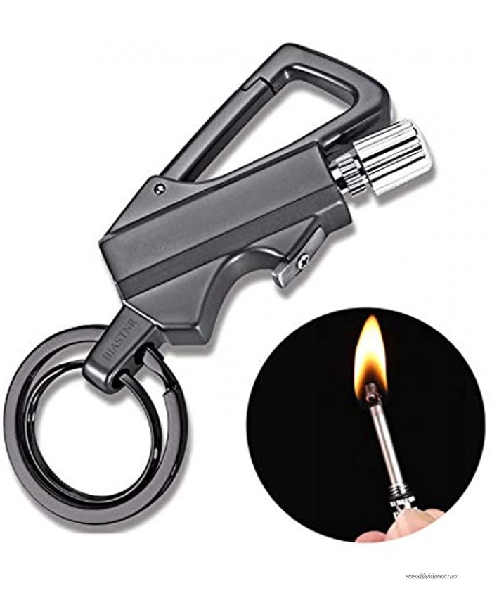 BIASTNR Permanent Match Flint Metal Matchstick Fire Starter with Bottle Opener Emergency Survival Waterproof Keychain Lighter for Camping EDC Gift Ideas – Black