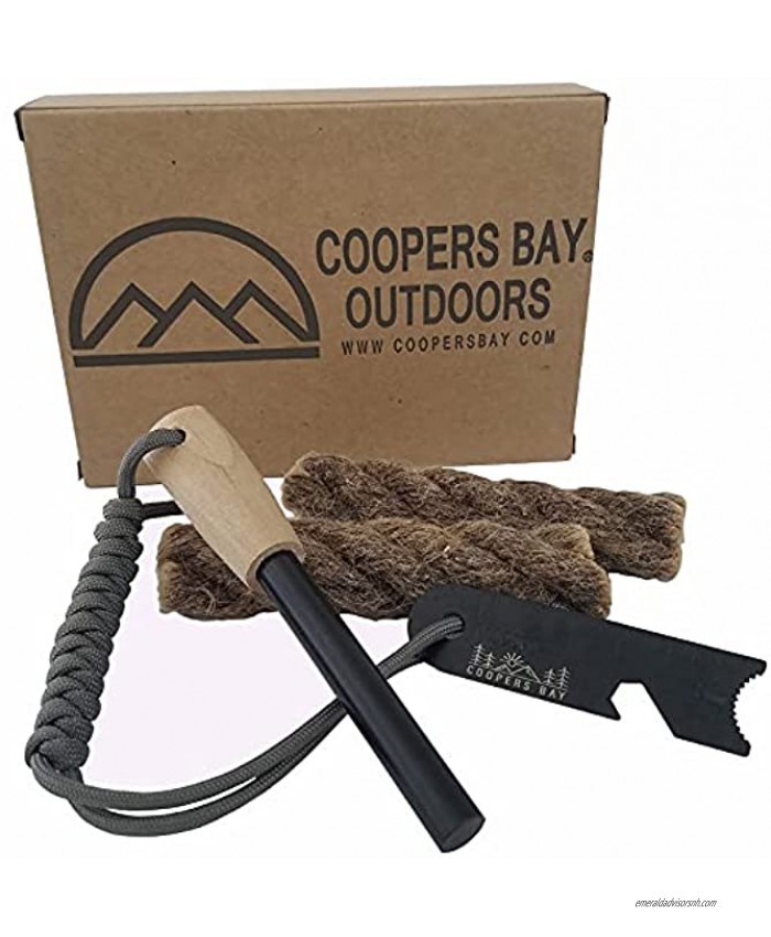 PyroStryke Firestorm Plus Fire Kit by Coopers Bay | Large 3 8 Diameter Ferro Rod for up to 15,000 Strikes | Includes 2 Paraffin Jute Fat Rope Tinder Fire Starters and Black Fire Steel Striker
