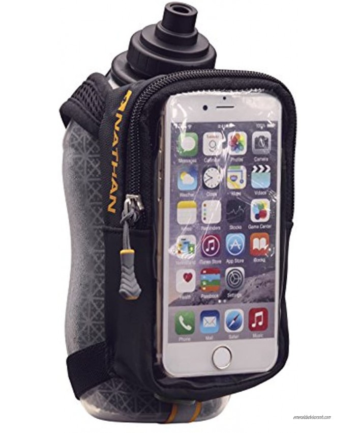Nathan Handheld Water Bottle and Phone Case for Running Walking. Insulated 18 oz Hand Held Strap SpeedView Flask. Hydration Pack for Runners