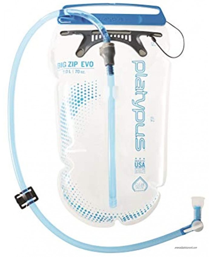 Platypus Big Zip Water Reservoir for Hydration Backpacks 2-Liter EVO with Fast Flow Valve Clear