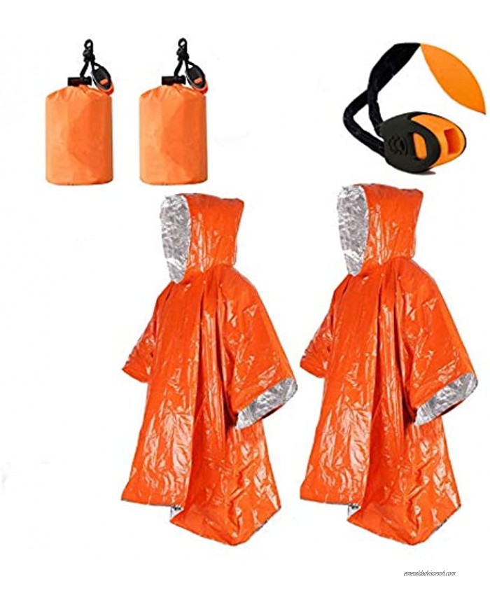 2pcs Emergency Blanket Poncho 39.3 x 53inch Thermal Mylar Space Blanket Rain Ponchos Survival Gear and Equipment for Outdoor Activity Camping Hiking