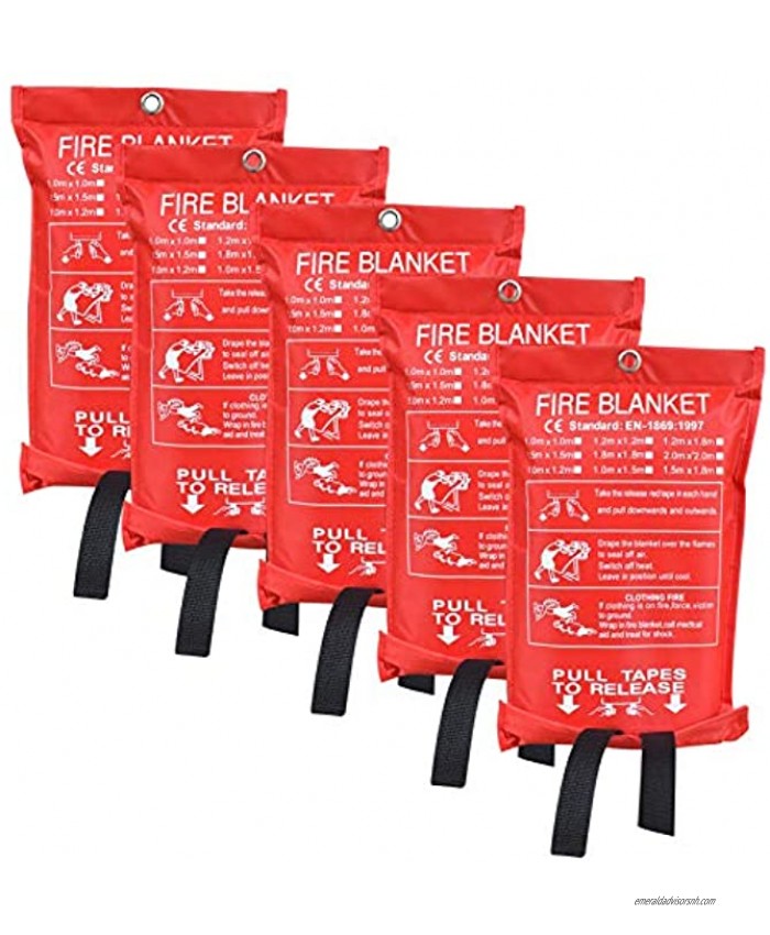 Aaaspark 5 Pack60X60 Fire Blanket Fiberglass Fire Emergency Blanket Suppression Blanket Flame Retardant Blanket Emergency Survival Safety Cover for Kitchen,Camping,Fireplace,Grill,Car,RV,Boat