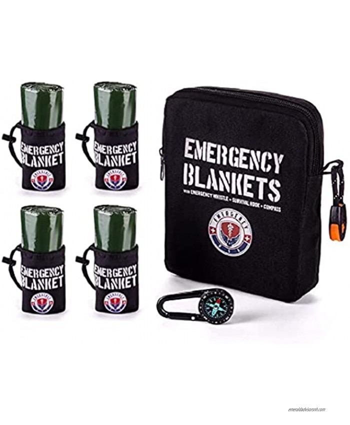 Emergency Blanket Survival Kit 4 Mylar Reflective Thermal Blankets Compass Emergency Whistle Perfect Addition to First Aid Supplies Bug Out Survival Gear and Emergency Preparedness Items