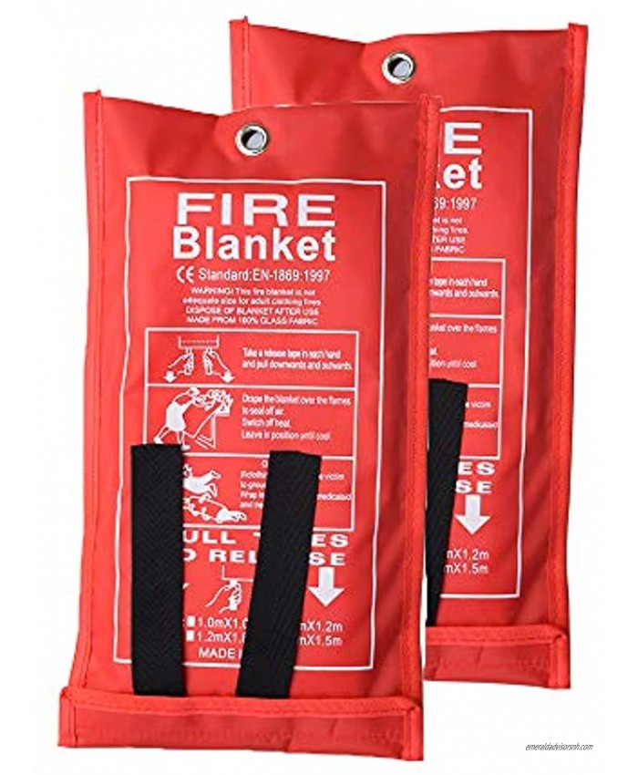Fire Blanket Fiberglass Fire Emergency Blanket Suppression Blanket Flame Retardant Blanket Emergency Survival Safety Cover 2 Pack