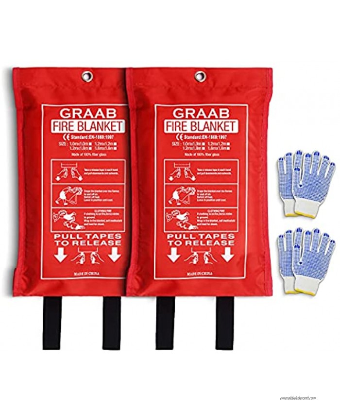 Fire Blanket for Home Set of 2 with 2 Pairs of Gloves Fire Blankets for People Fire Suppression Blanket Emergency Use Fire Extinguisher for Home Fireproof Blanket