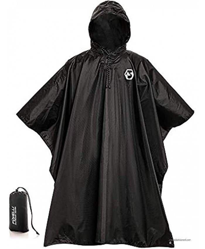 Foxelli Hooded Rain Poncho Reusable & Durable Waterproof Raincoat for Adults