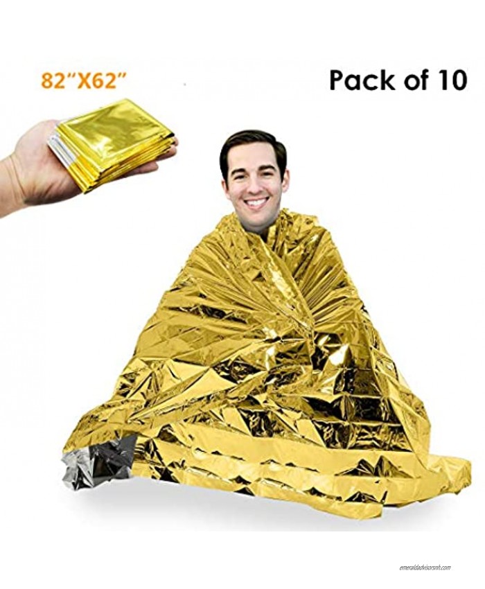 iChefer Emergency Blanket Mylar Survival Blanket 82 X 62 Two-Sided Extra Large – Moisture Proof and 90% Heat Retention Foil Space Solar Emergency Thermal Blanket Pack of 10