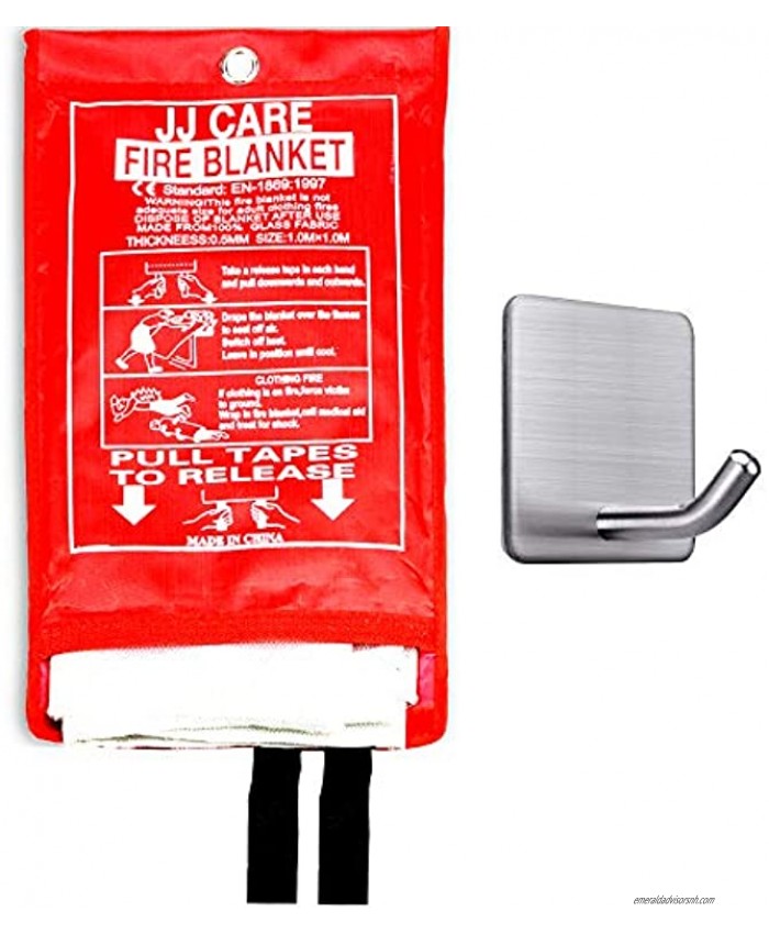 JJ CARE Fire Blanket for Home 40x40 + 1 Hook Fire Suppression Blanket Emergency Fire Blanket for People Fire Blanket Kitchen Emergency Use White
