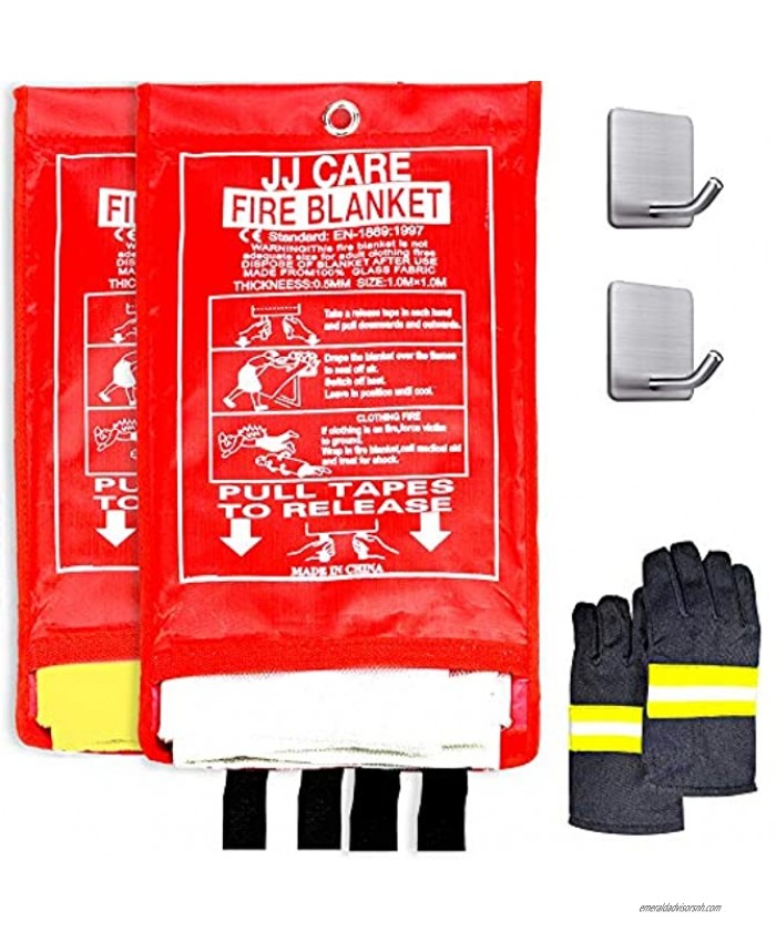 JJ CARE Upgraded JJ CARE Fire Blanket for Home 40x40 + 2 Hooks & 1 Black Gloves Fire Suppression Blanket Emergency Fire Blanket for People Fire Blanket Kitchen Emergency Use Yellow and White