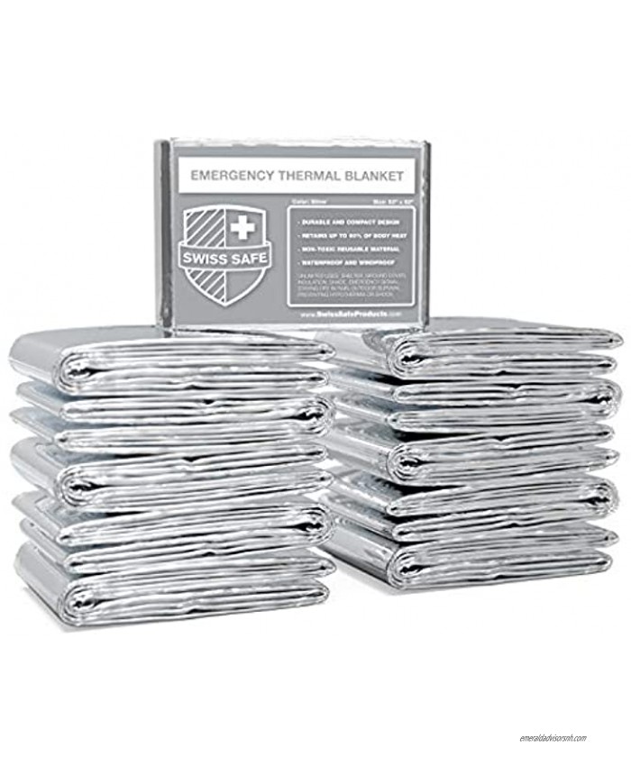 Swiss Safe Emergency Mylar Thermal Blankets Bulk 10pk 25pk 75pk Designed for NASA Outdoors Hiking Survival Marathons or First Aid Silver Color