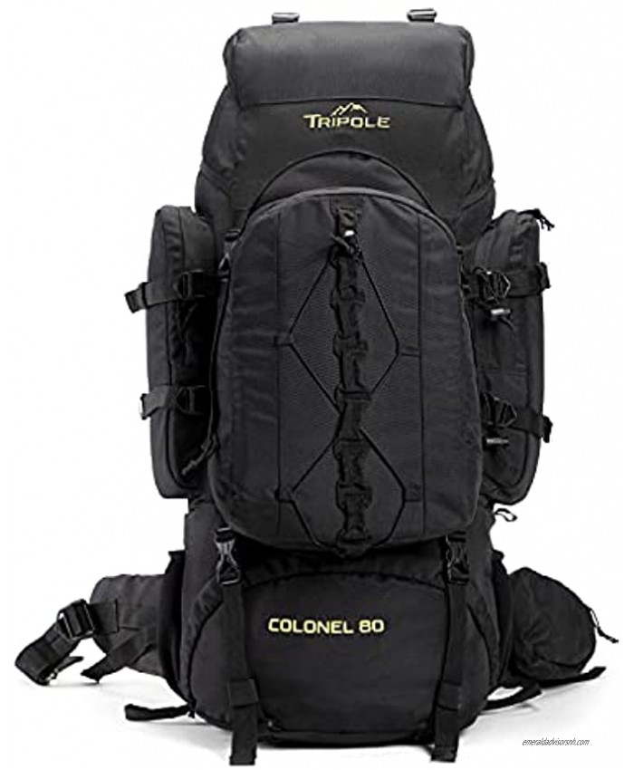 Tripole Colonel 80 Litres Internal Frame Rucksack + Detachable Day Pack Rain Cover Black