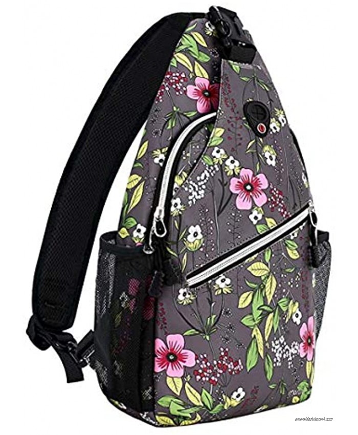 MOSISO Mini Sling Backpack,Small Hiking Daypack Pattern Travel Outdoor Sports Bag Dark Gray Base Flower