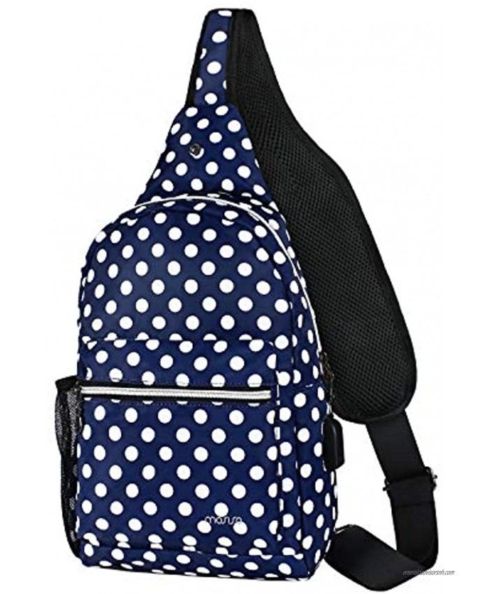 MOSISO Sling Backpack Shoulder Bag with USB Port Blue Base White Dot
