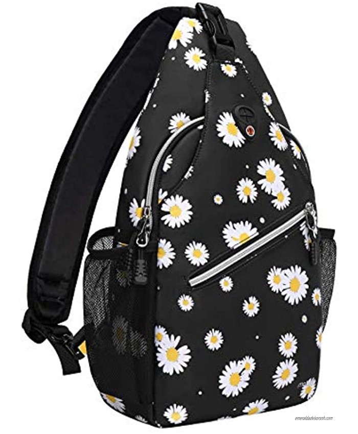 MOSISO Sling Backpack Travel Hiking Daypack Daisy Rope Crossbody Shoulder Bag Black