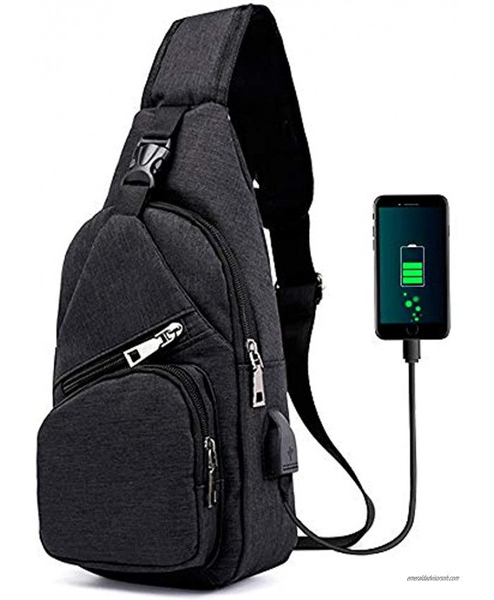 Sling Bag Shoulder Backpack Chest Bags Crossbody Daypack for Women & Men with USB Charging Port